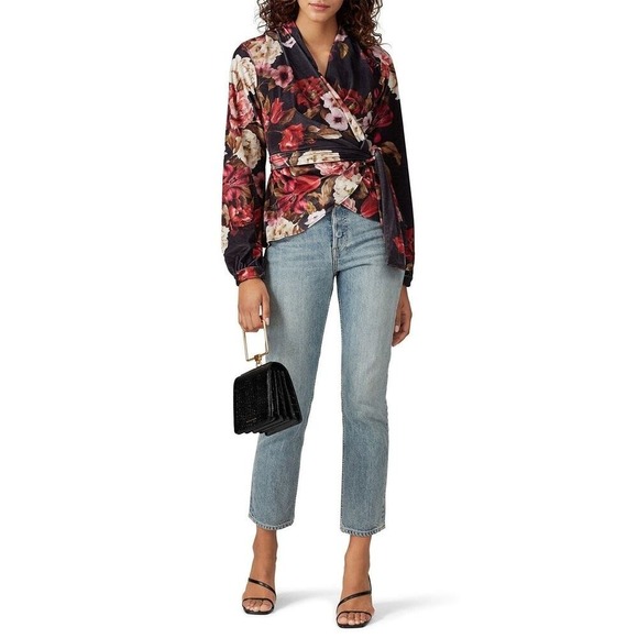 PatBo Floral Printed Velvet Wrap Top Size Medium - Picture 3 of 6